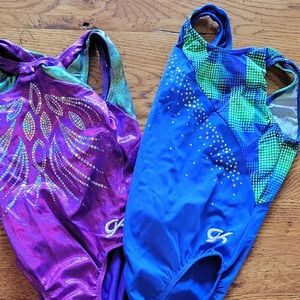 GK Purple and Blue Gymnastics Leotards with Rhinestones